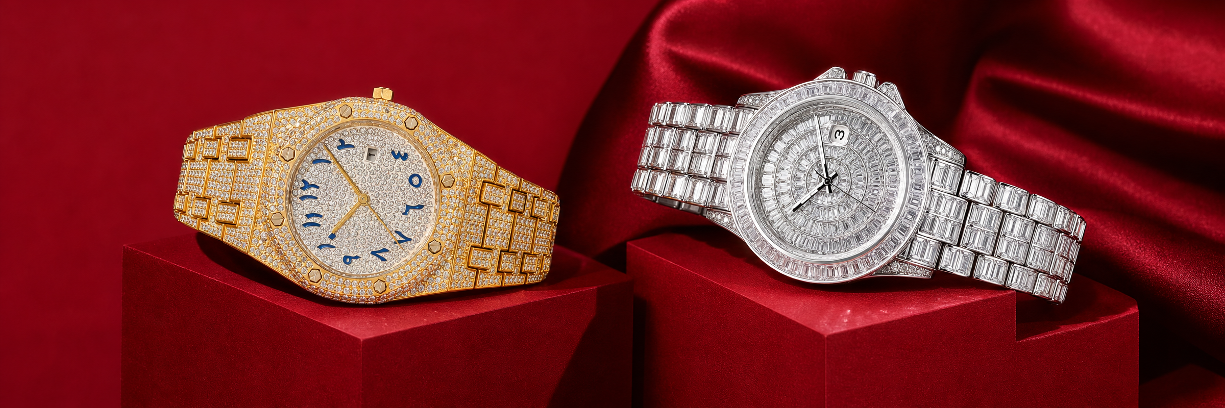 Montre VVS — collection sur fond rouge