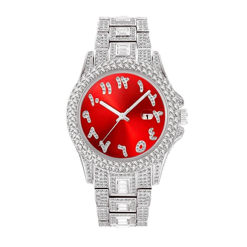 thumbnail image 2 of Men's Skeleton Red Dial Iced Out Diamond Watch – VVS Hip Hop Luxury Square Watch 2 of 5