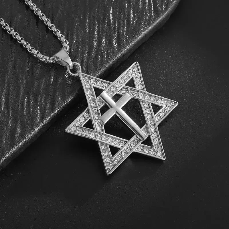 Collier Homme En Acier Inoxydable Avec Pendentif étoile De David - Pochette Velours Incluse - Longueur 50 Cm
