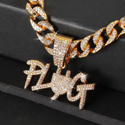 Pendentif KING Avec Chaîne Cubaine 6mm 24' - Alliage Et Strass - Neuf Avec étiquettes