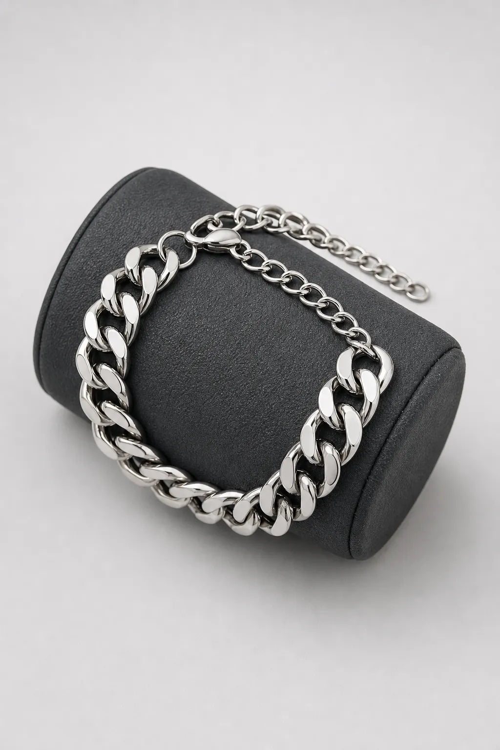 13mm Silver-Tone Cuban Link Bracelet — stand — Silver-tone