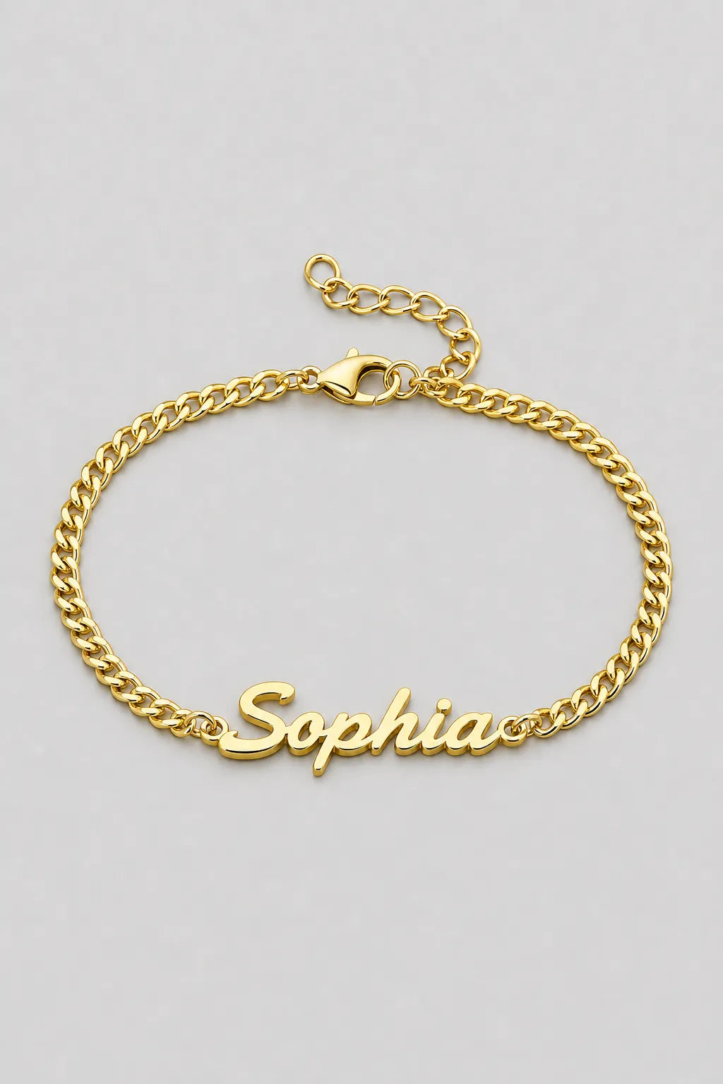 Cuban Link Name Bracelet — presentation — Gold