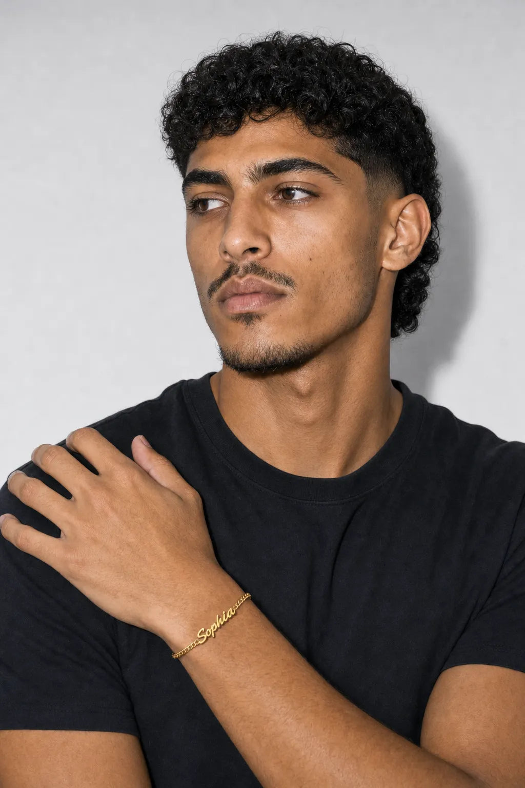 Cuban Link Name Bracelet — worn — Gold