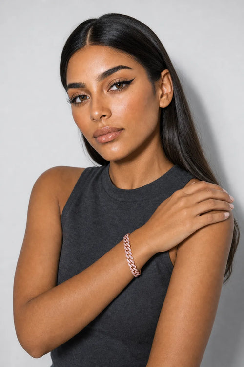 pink cuban link bracelet — worn — all pink cz