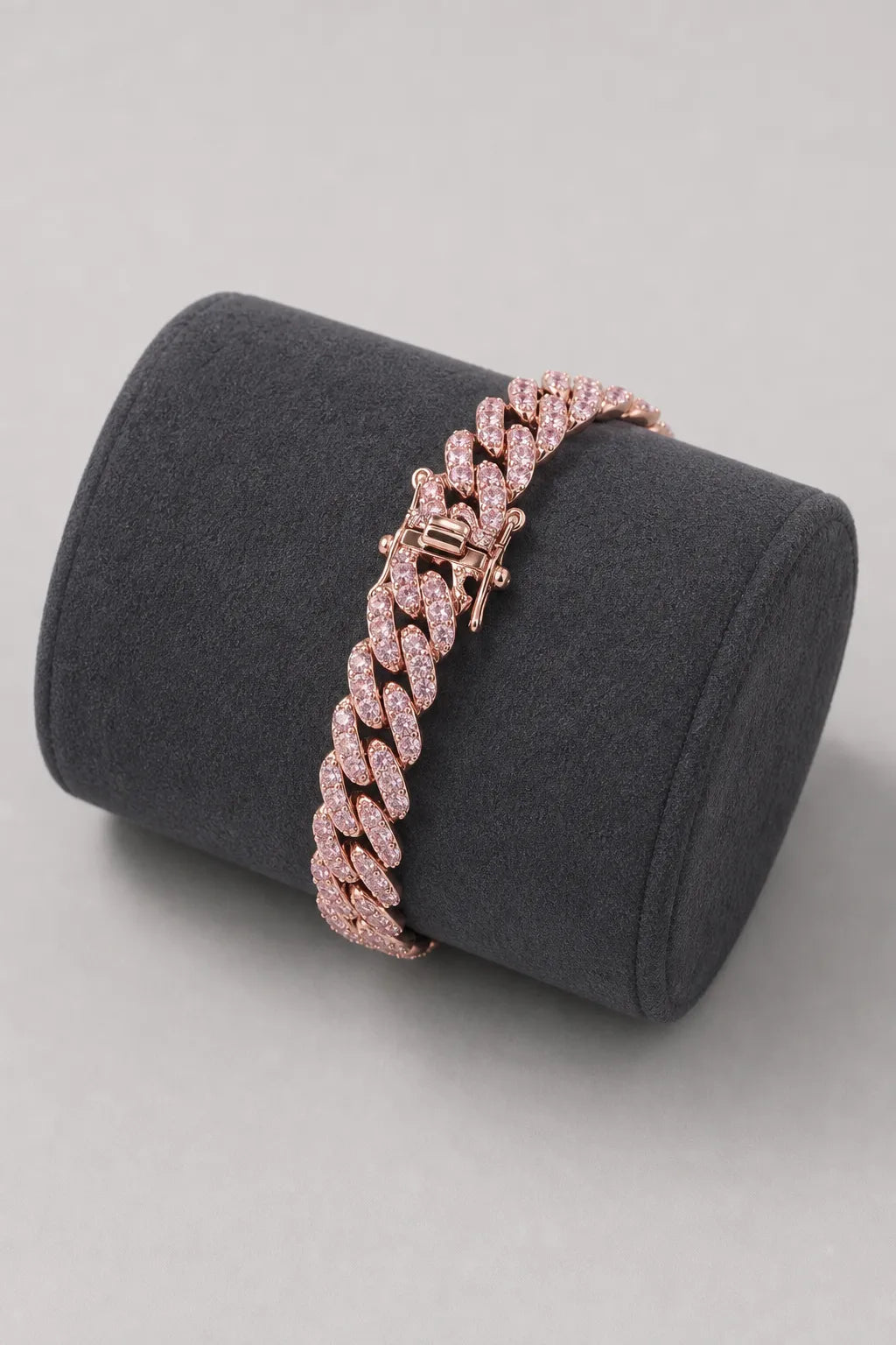pink cuban link bracelet — stand — all pink cz