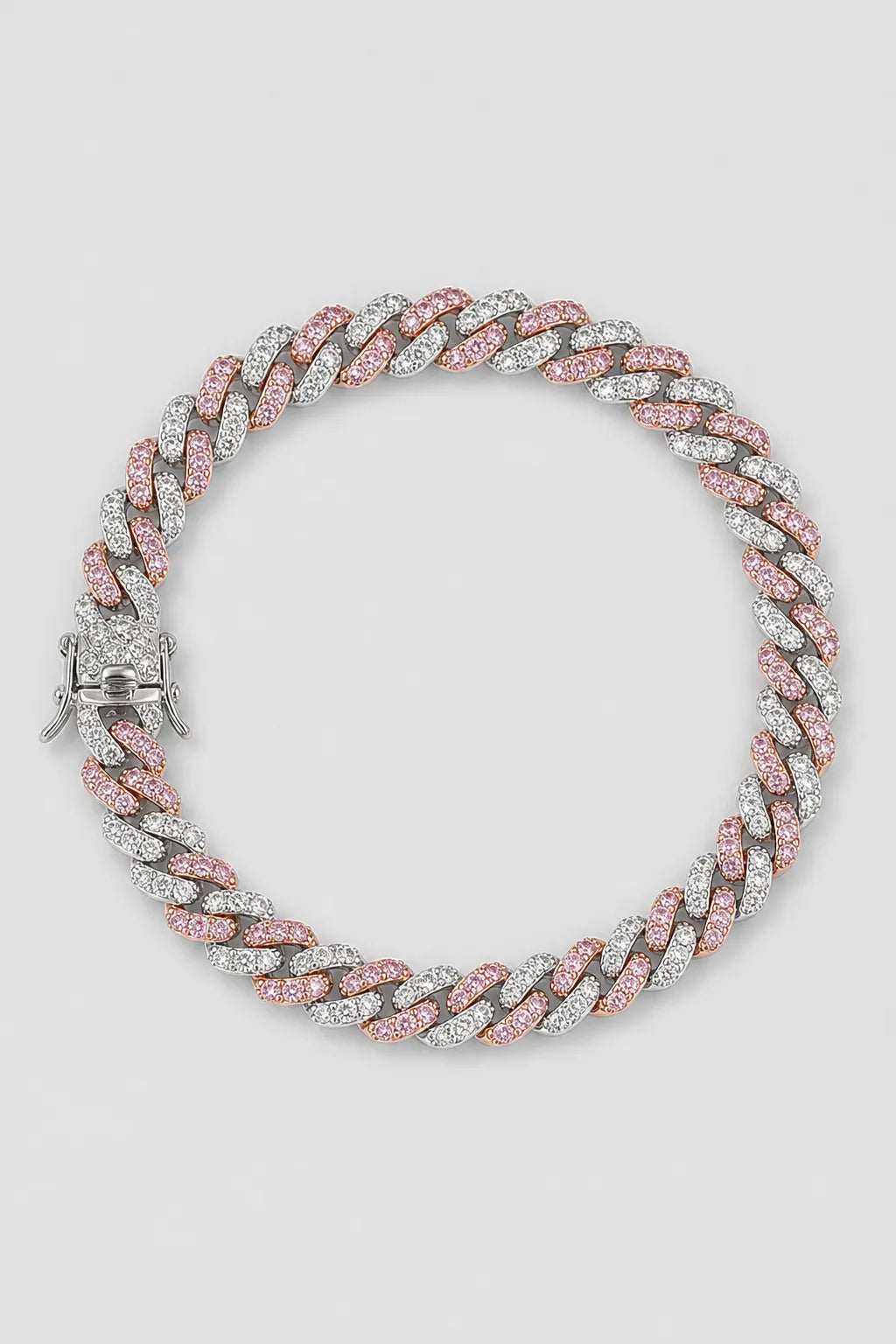 pink cuban link bracelet — variant — white and pink cz