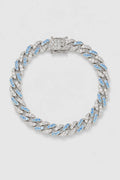 Blue Cuban Link Bracelet — presentation — silver-tone with blue accents