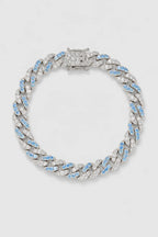 Blue Cuban Link Bracelet — presentation — silver-tone with blue accents
