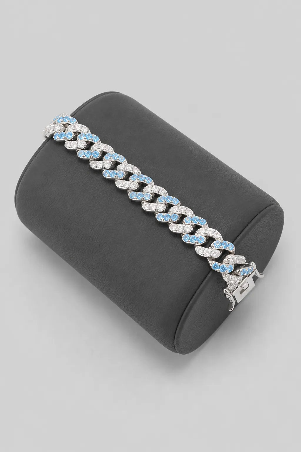 Blue Cuban Link Bracelet — stand — silver-tone with blue accents