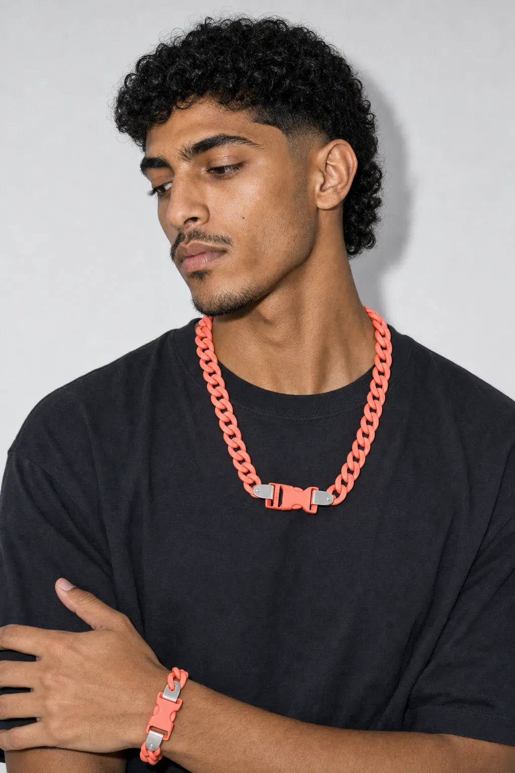 Plastic Cuban Link Chain — worn — Orange 2