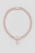Cuban link chain with cross pendant — presentation — silver-tone, gold-tone, silver-pink (options)
