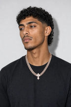 Cuban link chain with cross pendant — worn — silver-tone, gold-tone, silver-pink (options)
