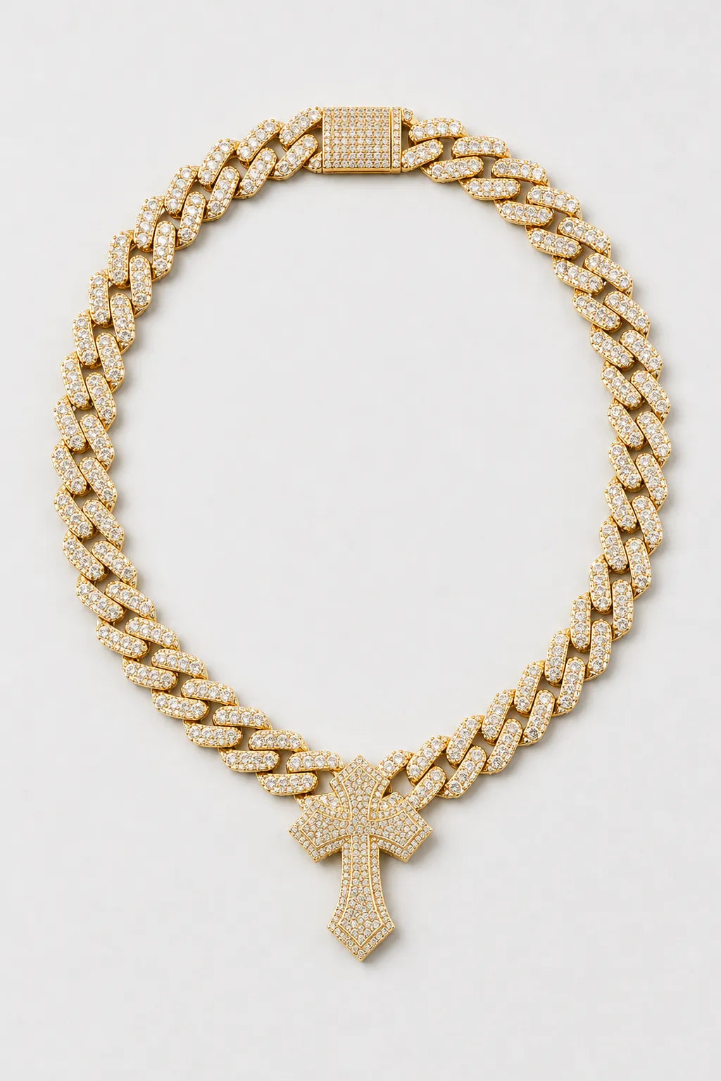 Cuban link chain with cross pendant — variant — silver-tone, gold-tone, silver-pink (options)