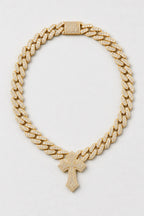 Cuban link chain with cross pendant — variant — silver-tone, gold-tone, silver-pink (options)