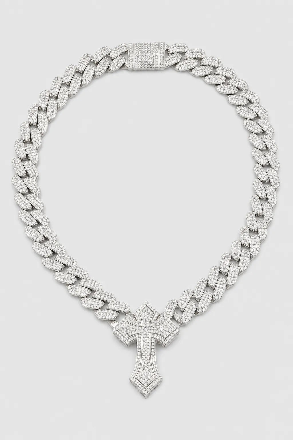 Cuban link chain with cross pendant — variant — silver-tone, gold-tone, silver-pink (options)