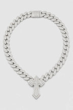 Cuban link chain with cross pendant — variant — silver-tone, gold-tone, silver-pink (options)