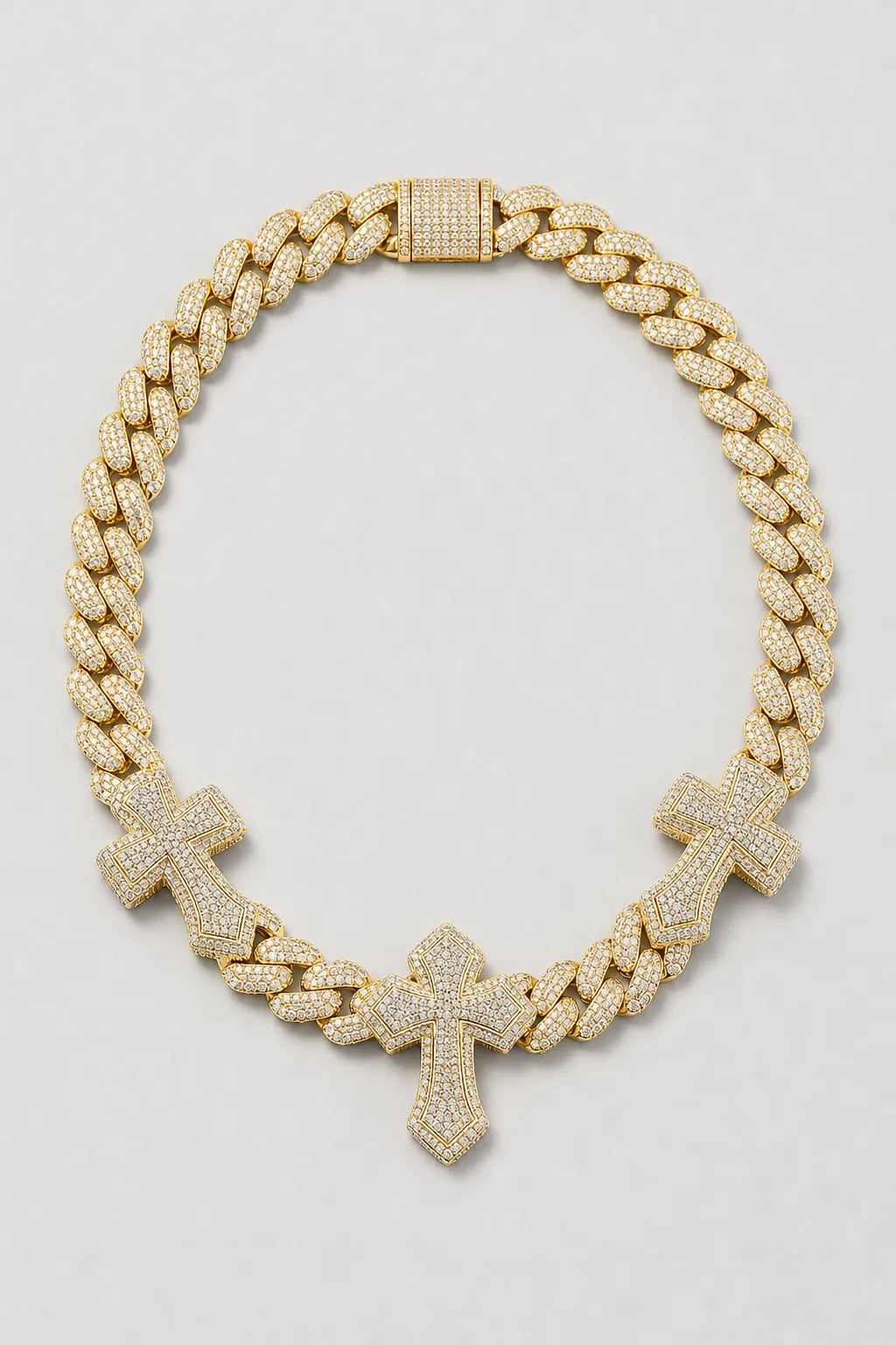 Cuban link chain with cross pendant — variant — gold-tone