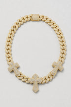 Cuban link chain with cross pendant — variant — gold-tone