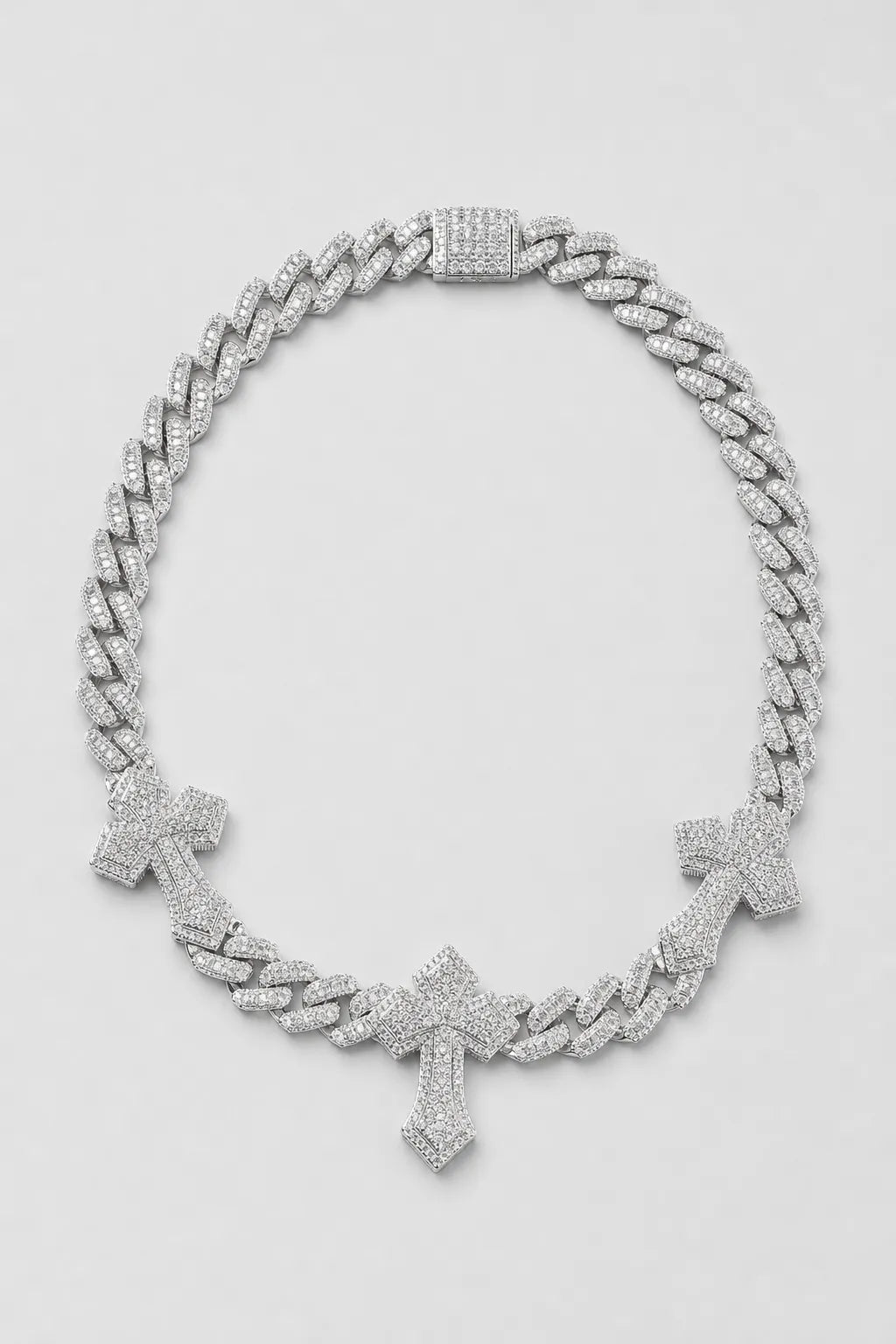 Cuban link chain with cross pendant — variant — silver-tone