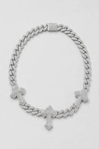 Cuban link chain with cross pendant — variant — silver-tone