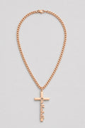 Cuban Link Chain with Engraved Cross Pendant — presentation — rose gold-tone