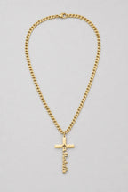 Cuban Link Chain with Engraved Cross Pendant — variant — gold-tone