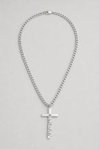 Cuban Link Chain with Engraved Cross Pendant — variant — silver-tone