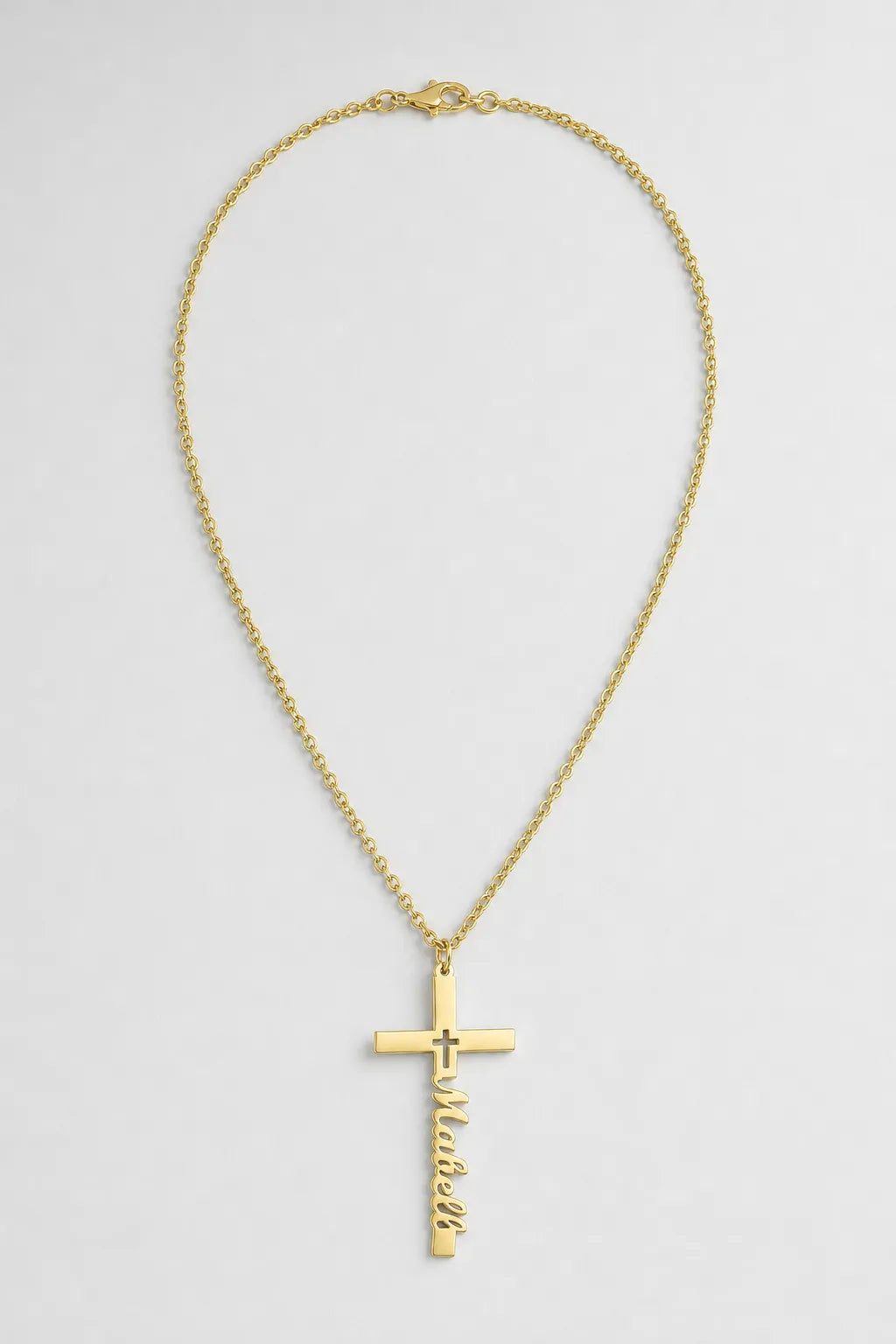 Cuban Link Chain with Engraved Cross Pendant — variant — gold-tone