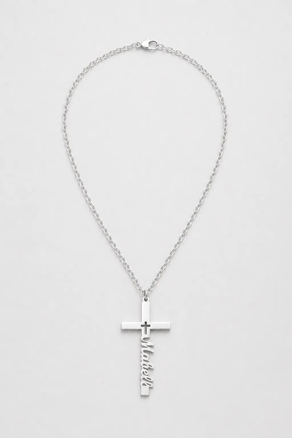 Cuban Link Chain with Engraved Cross Pendant — variant — silver-tone