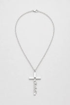 Cuban Link Chain with Engraved Cross Pendant — variant — silver-tone