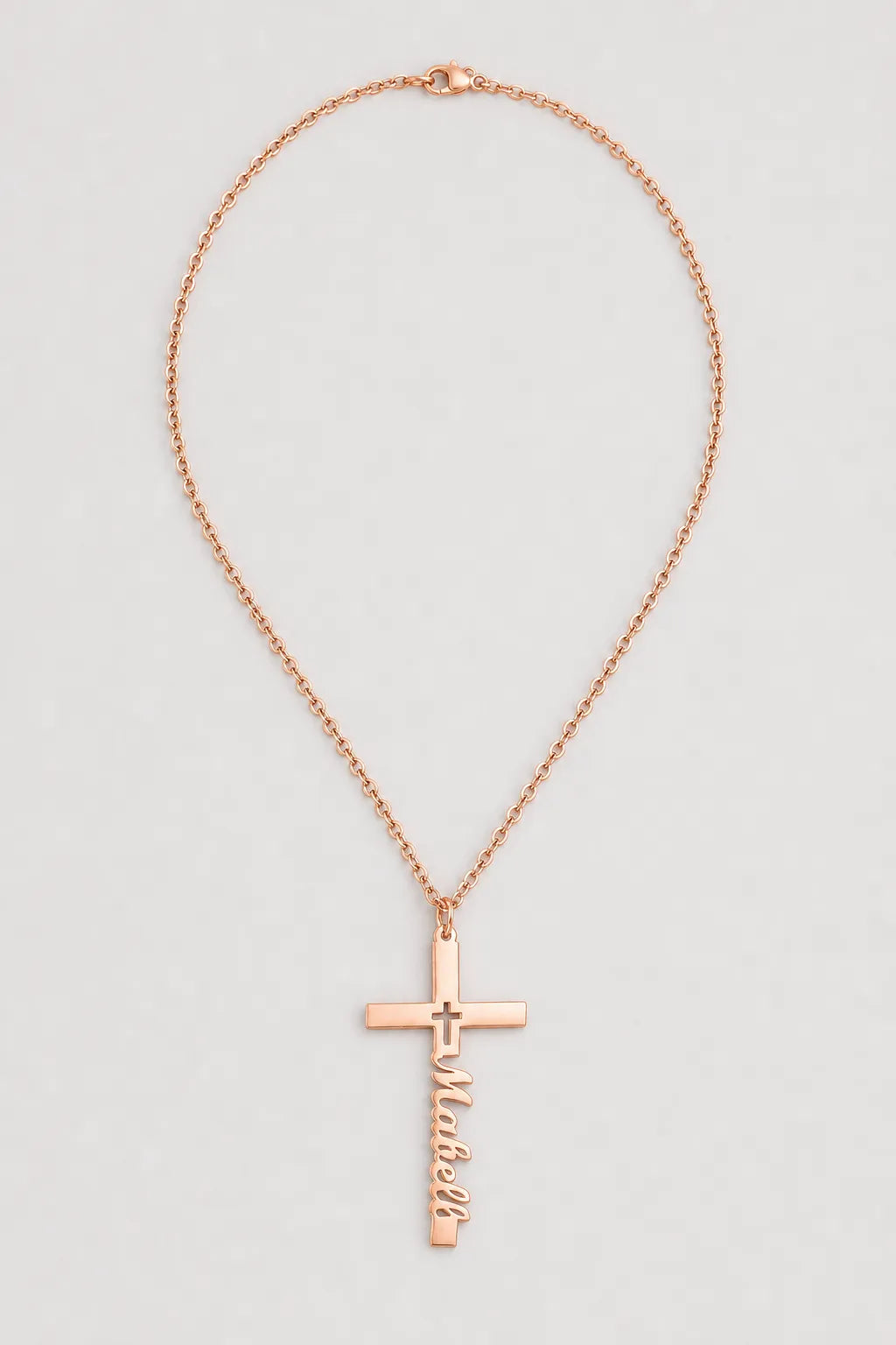 Cuban Link Chain with Engraved Cross Pendant — variant — rose gold-tone