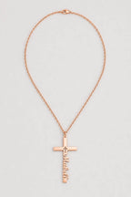 Cuban Link Chain with Engraved Cross Pendant — variant — rose gold-tone