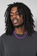 Purple Cuban Link Chain — worn — Black-plated color