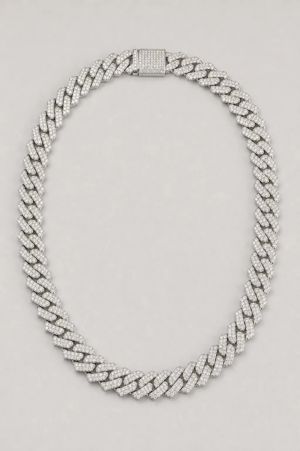 Iced Out Cuban Link Chain Choker — Gold-tone & Silver-tone — presentation — Silver-tone