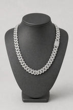 Iced Out Cuban Link Chain Choker — Gold-tone & Silver-tone — stand — Silver-tone