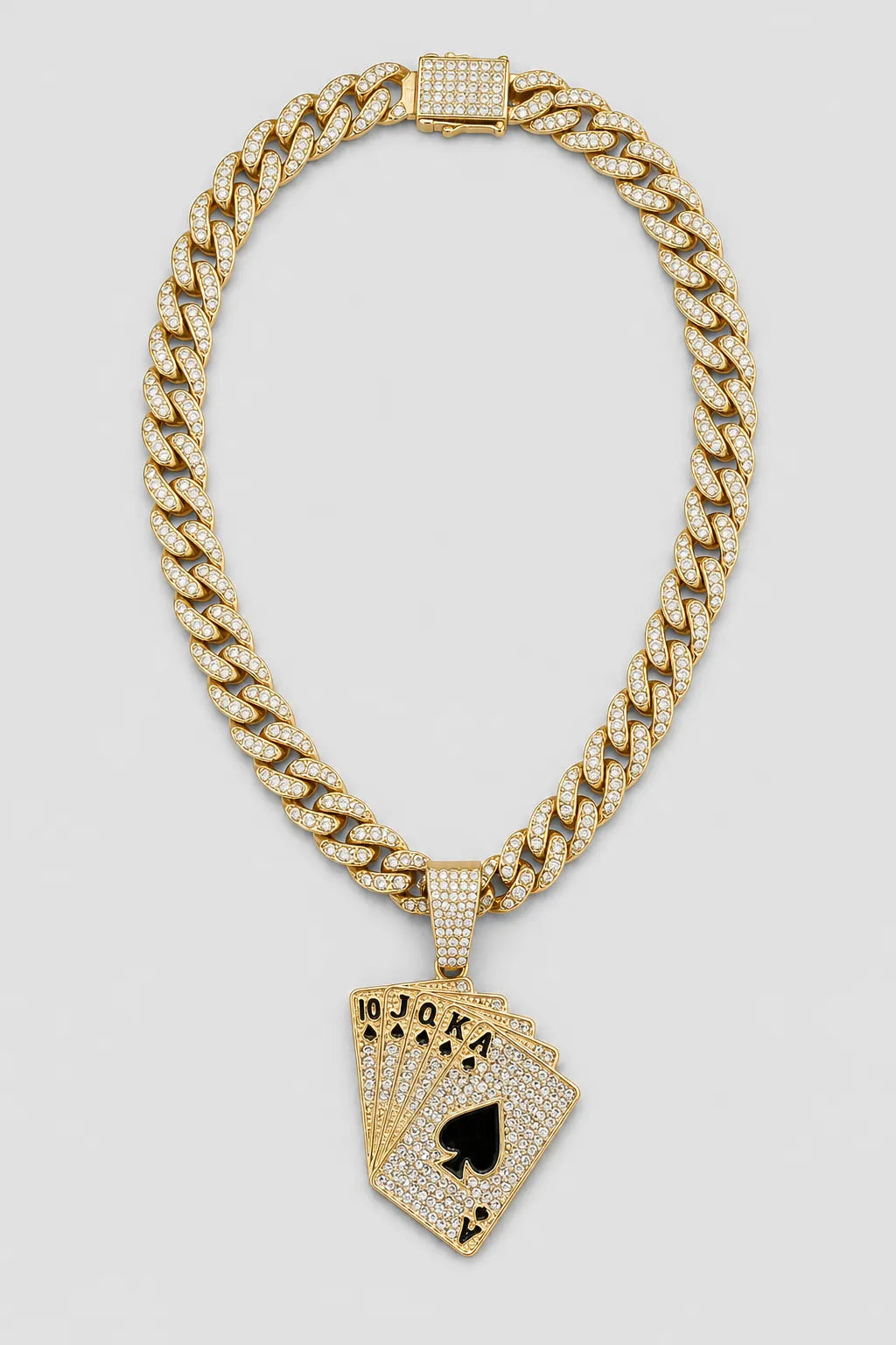 Cuban Chain Playing Card Necklace — presentation — Gold-tone