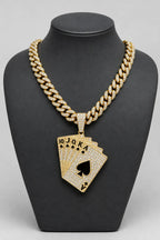 Cuban Chain Playing Card Necklace — stand — Gold-tone