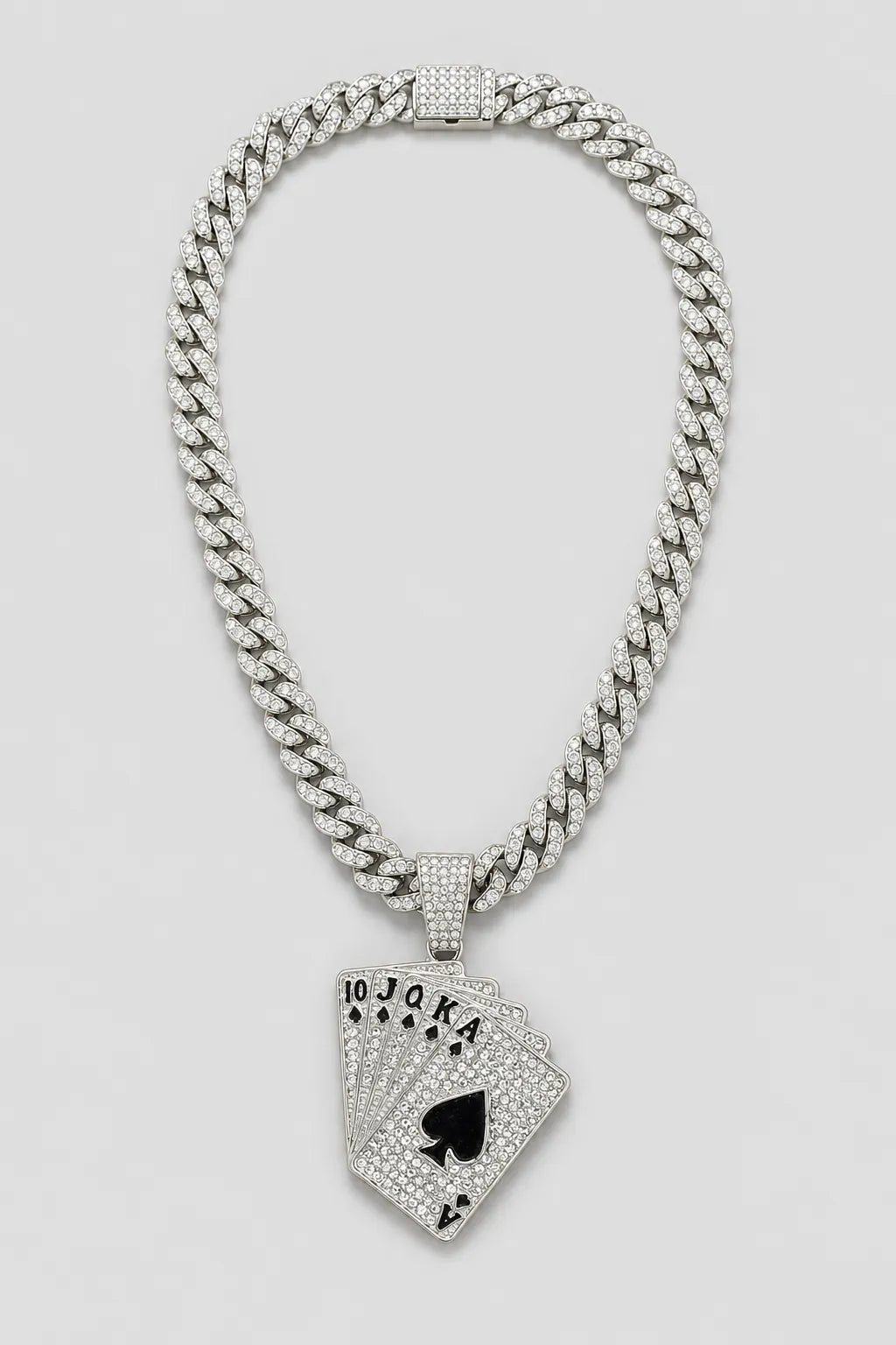Cuban Chain Playing Card Necklace — variant — Silver-tone