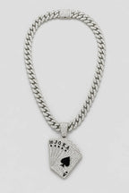Cuban Chain Playing Card Necklace — variant — Silver-tone