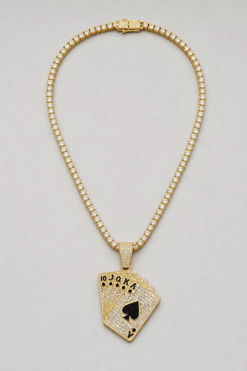 Cuban Chain Playing Card Necklace — variant — Gold-tone