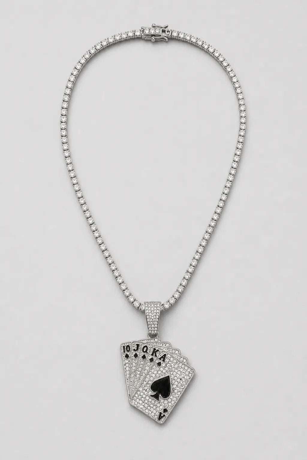 Cuban Chain Playing Card Necklace — variant — Silver-tone