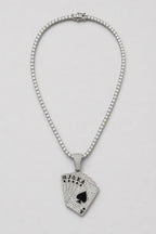 Cuban Chain Playing Card Necklace — variant — Silver-tone