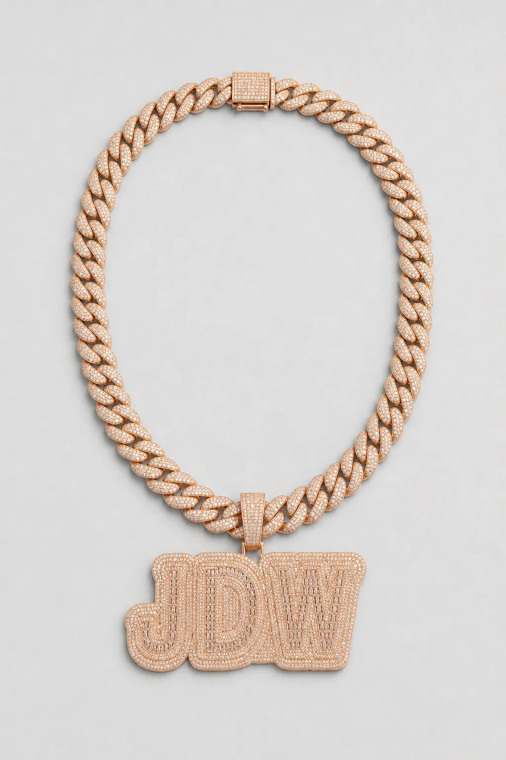 Cuban Link Chain Letter Pendant Necklace — presentation — Rose Gold