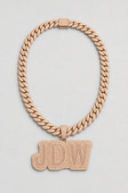 Cuban Link Chain Letter Pendant Necklace — presentation — Rose Gold