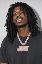 Cuban Link Chain Letter Pendant Necklace — worn — Rose Gold