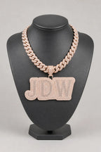 Cuban Link Chain Letter Pendant Necklace — stand — Rose Gold