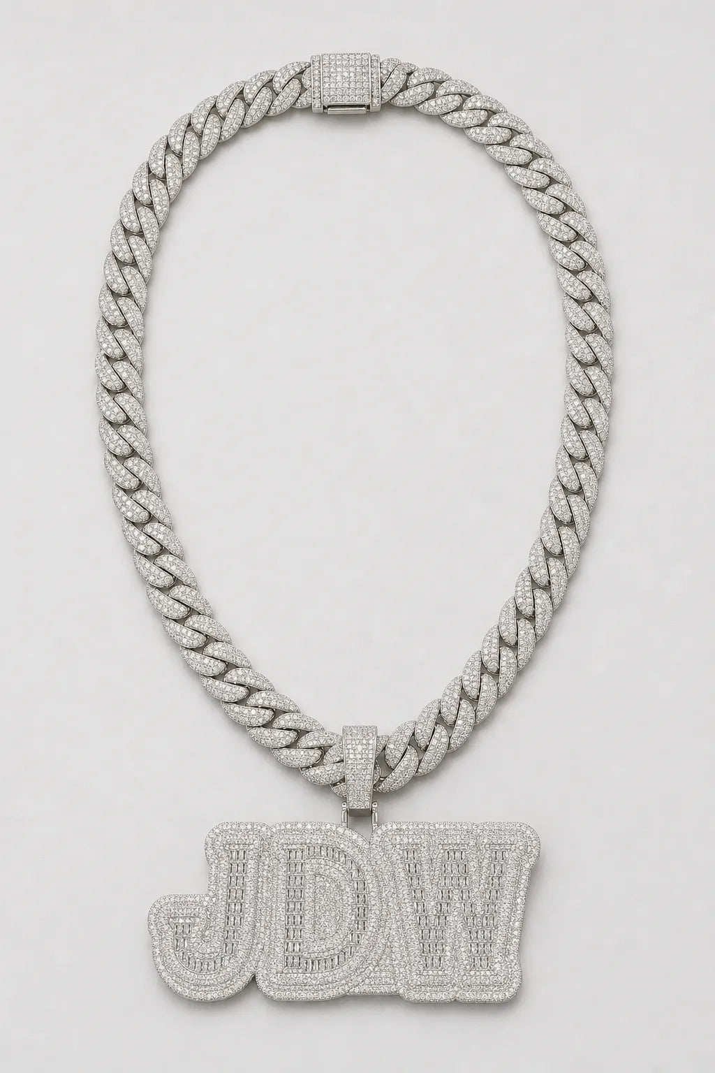 Cuban Link Chain Letter Pendant Necklace — variant — Silver
