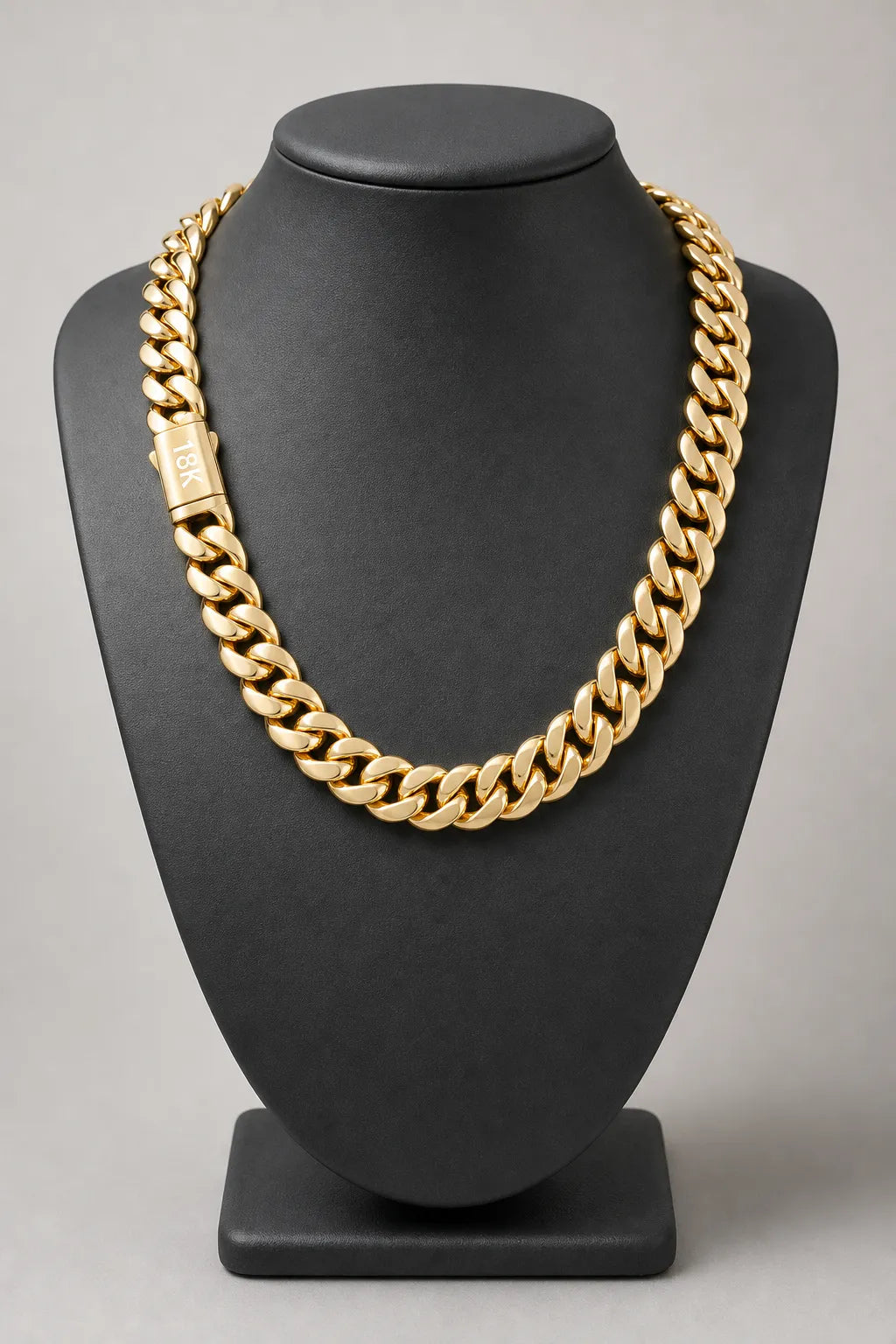 12mm Gold-tone Cuban Link Chain — stand — Gold-tone