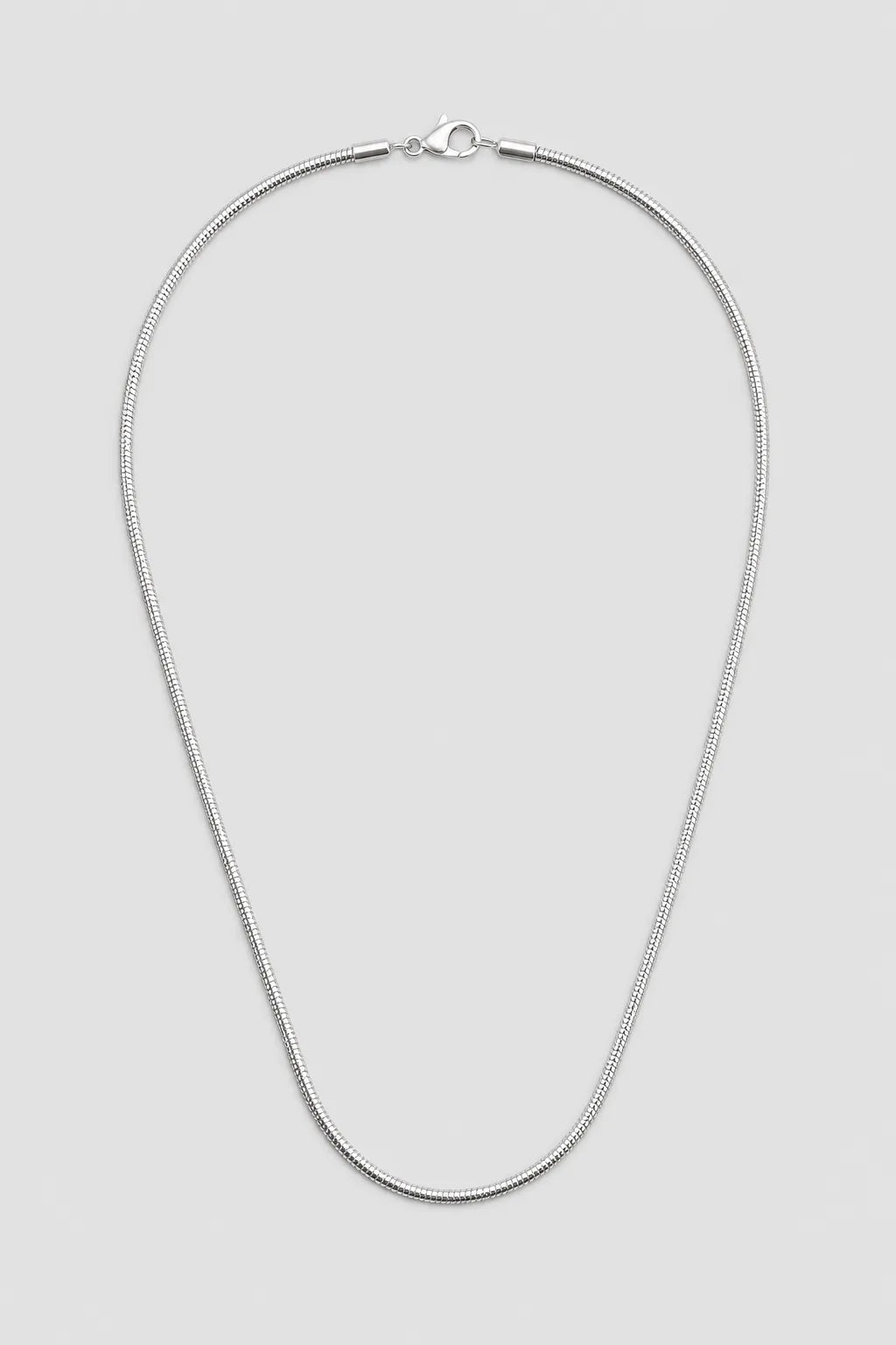 2mm Silver-tone Snake Chain Necklace (45–60 cm) — presentation — silver-tone