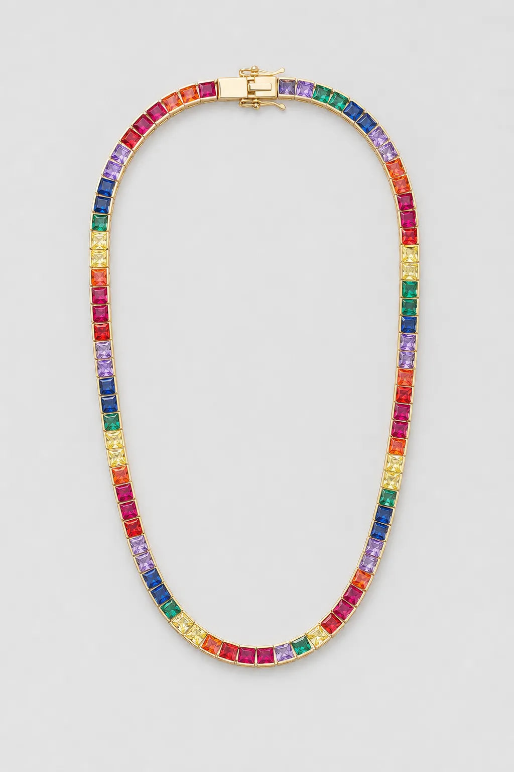 Rainbow Tennis Chain — presentation — Gold-tone